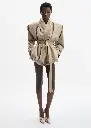 Draped Collar Cotton Jacket In Beige