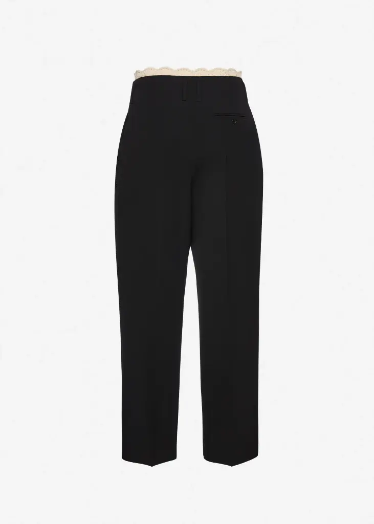Lace Detail Wool Tapered Trousers In Black