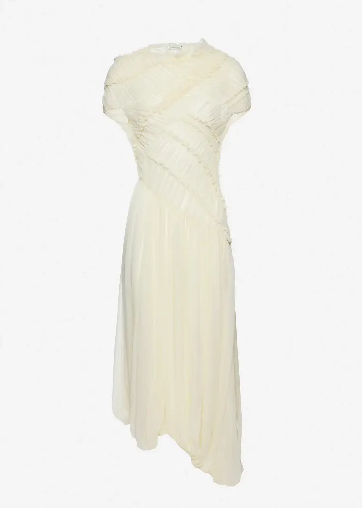 Ruched Muslin Midi Dress In Cream