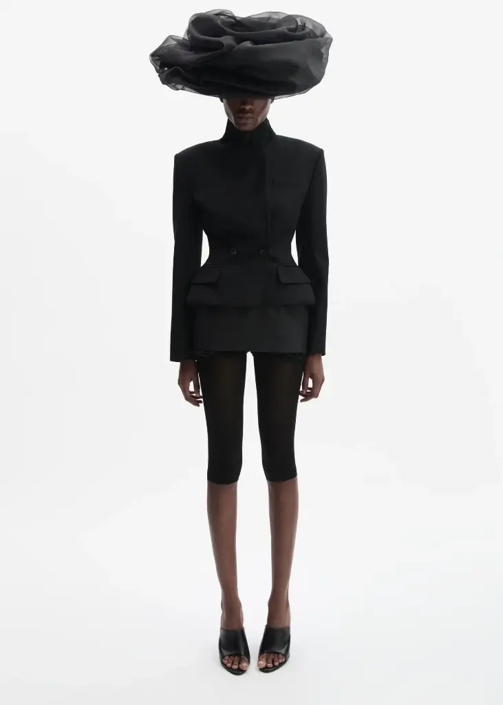 Tailored Wool Peplum Blazer In Black