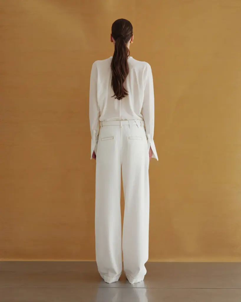 France- Pleat Wide Leg Tencel Denim Washed White