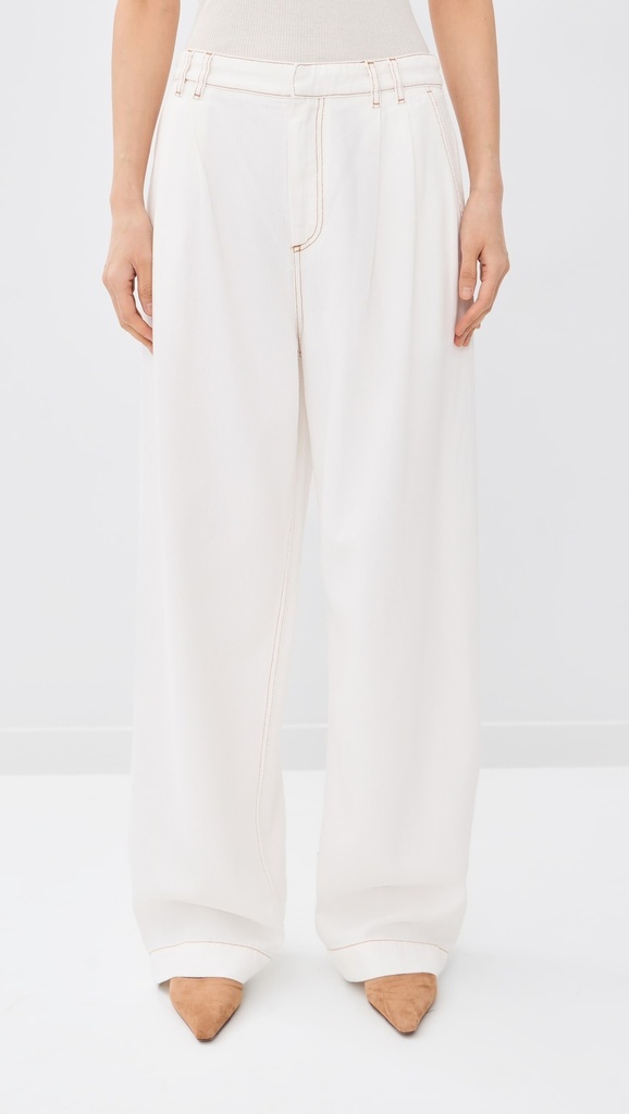 France- Pleat Wide Leg Tencel Denim Washed White