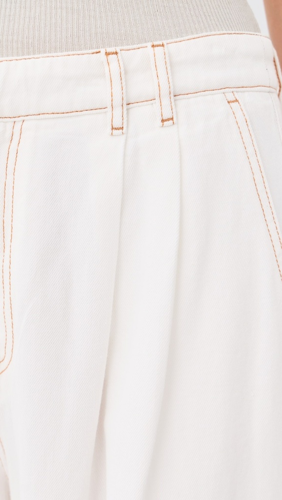 France- Pleat Wide Leg Tencel Denim Washed White