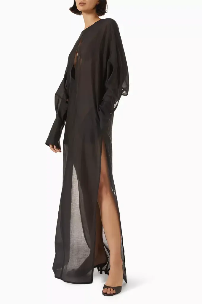 Marine- Keyhole Neckline Voile Long Dress Black