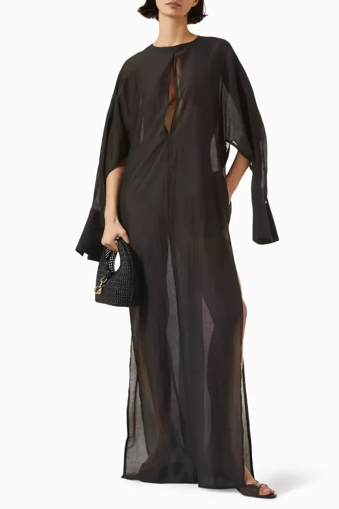 Marine- Keyhole Neckline Voile Long Dress Black