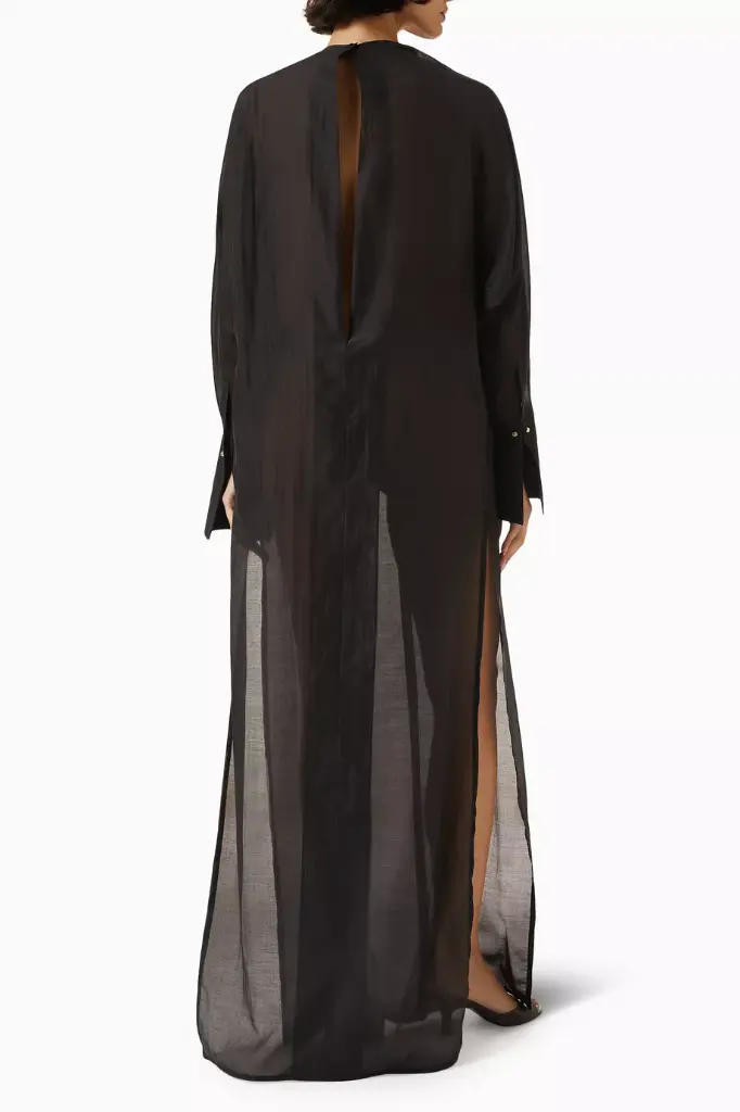 Marine- Keyhole Neckline Voile Long Dress Black