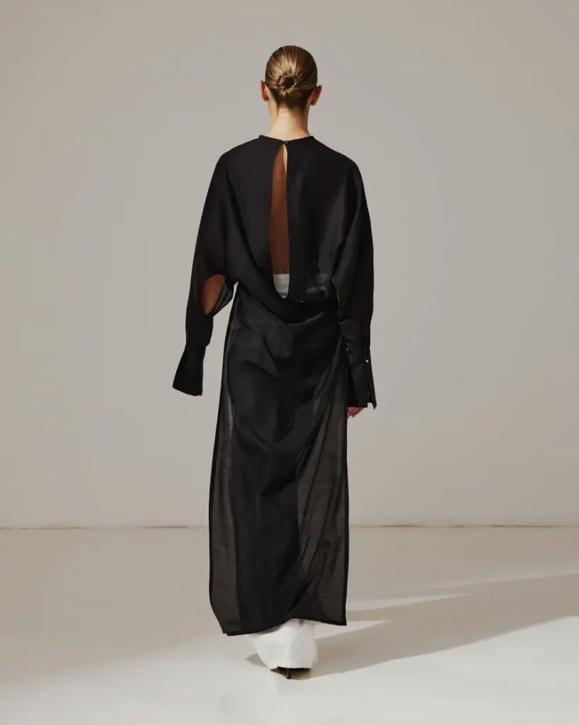 Marine- Keyhole Neckline Voile Shirt 