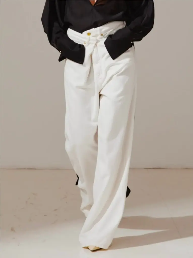 Ines- Fold Over Tencel Denim Washed White