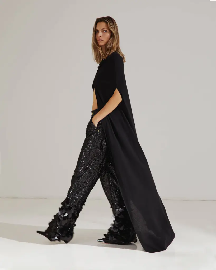 Sienna- Hand Applique Bold Paillettes Loose Side Split Denim