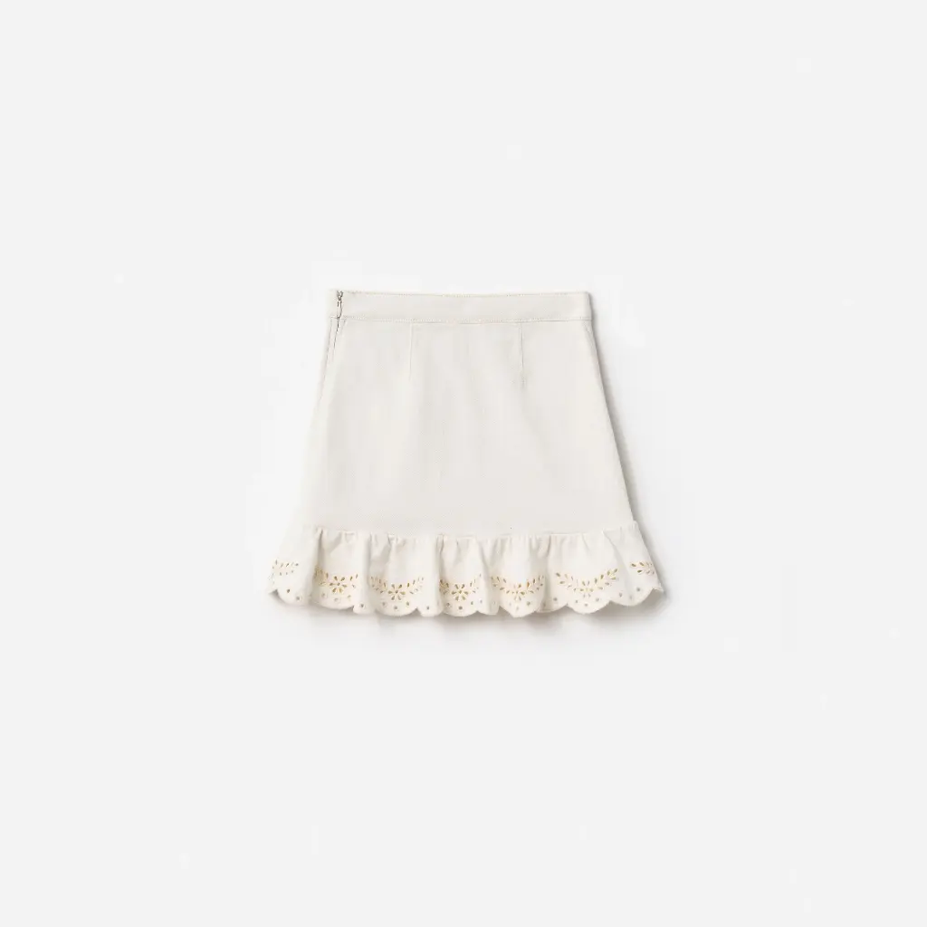 Cream Denim Cherry Motif Skirt