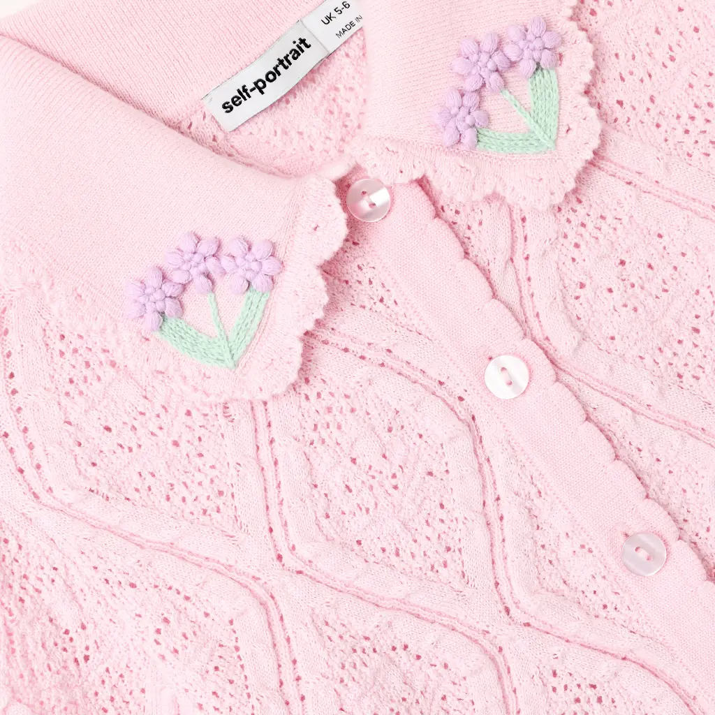 Pink Flower Embroidered Knit Top
