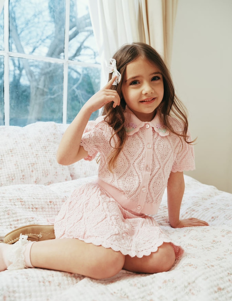 Pink Flower Embroidered Knit Top