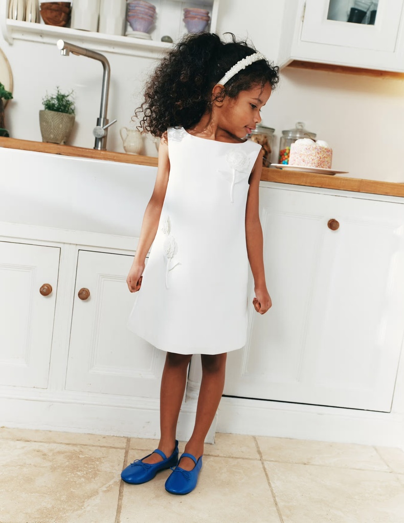 White Crepe Sequin Flower Dress