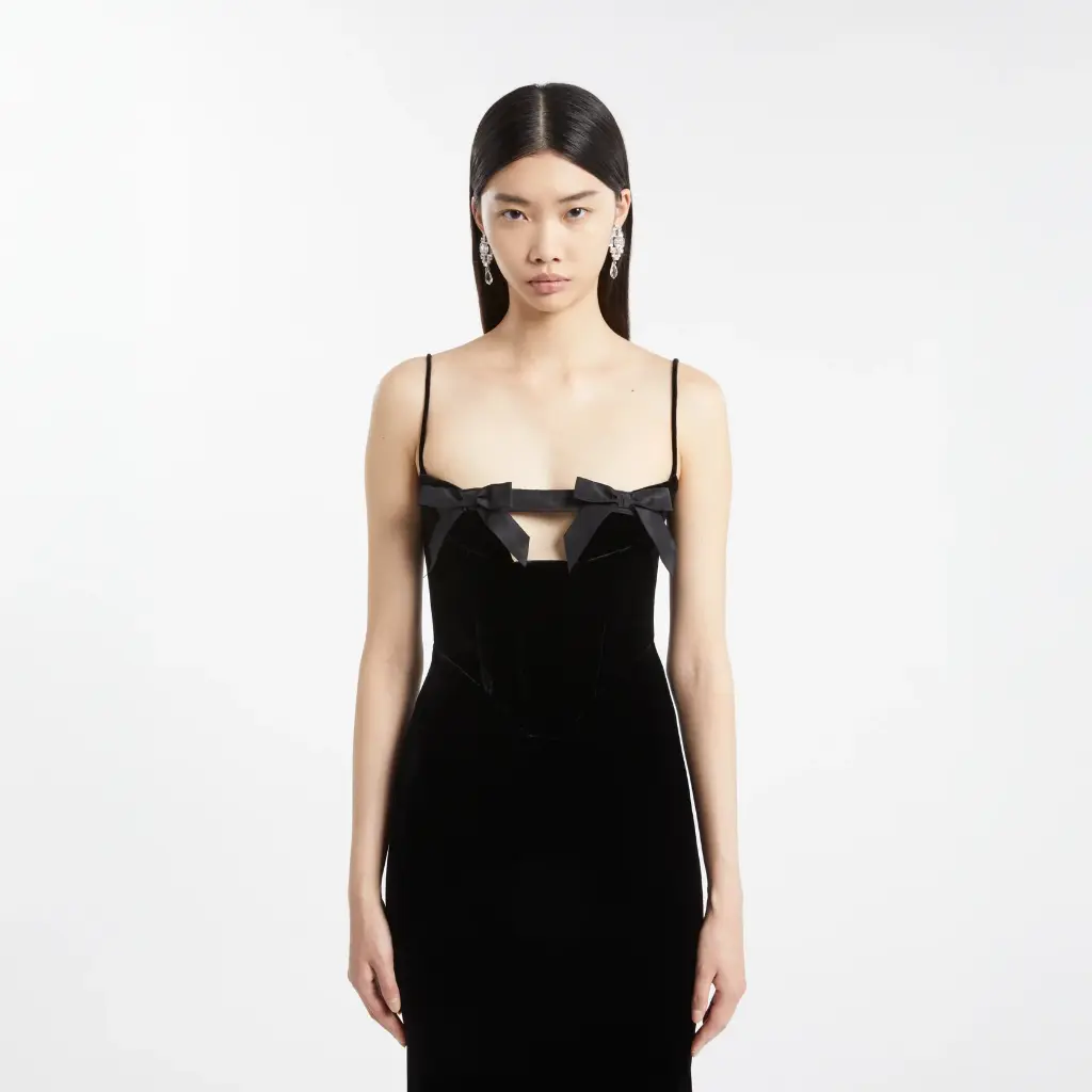 Velvet Evening Dress with Bows