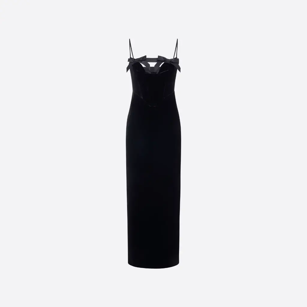 Velvet Evening Dress with Bows