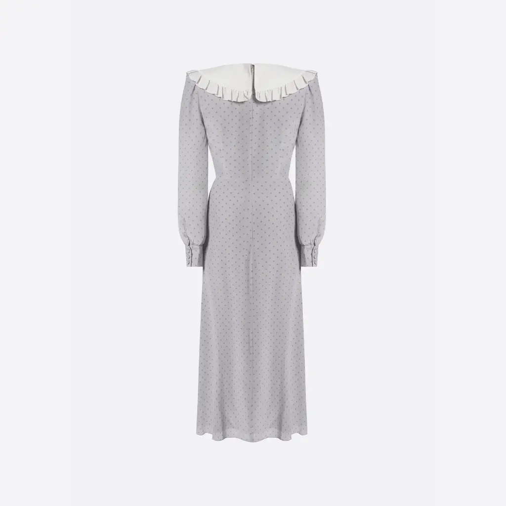 Polka Dot Print SilkMidi Dress with Collar