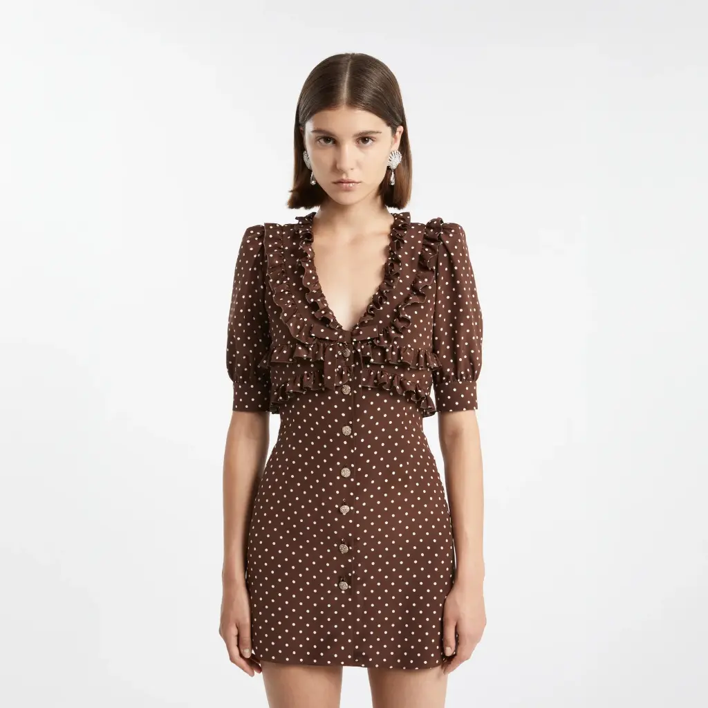 Polka Dot Silk CDC Mini Dress with JWL Buttons