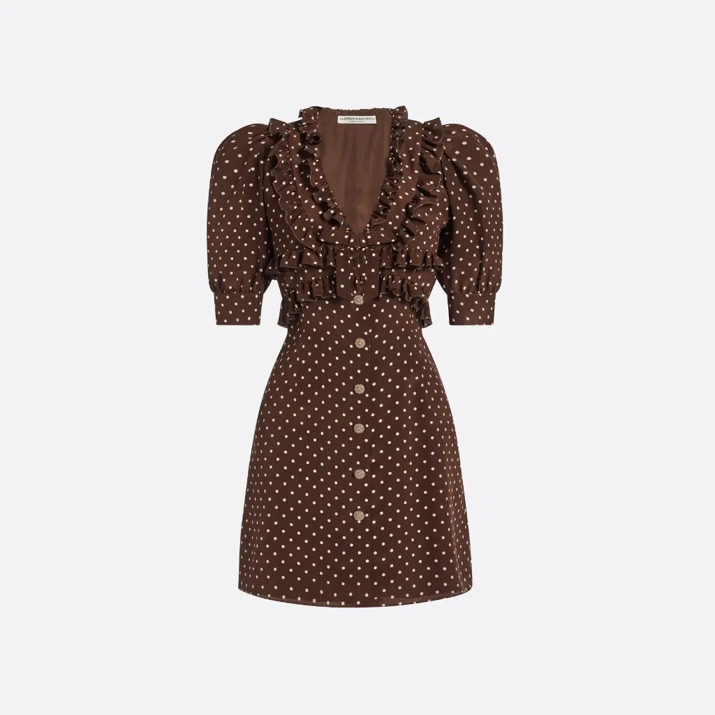 Polka Dot Silk CDC Mini Dress with JWL Buttons