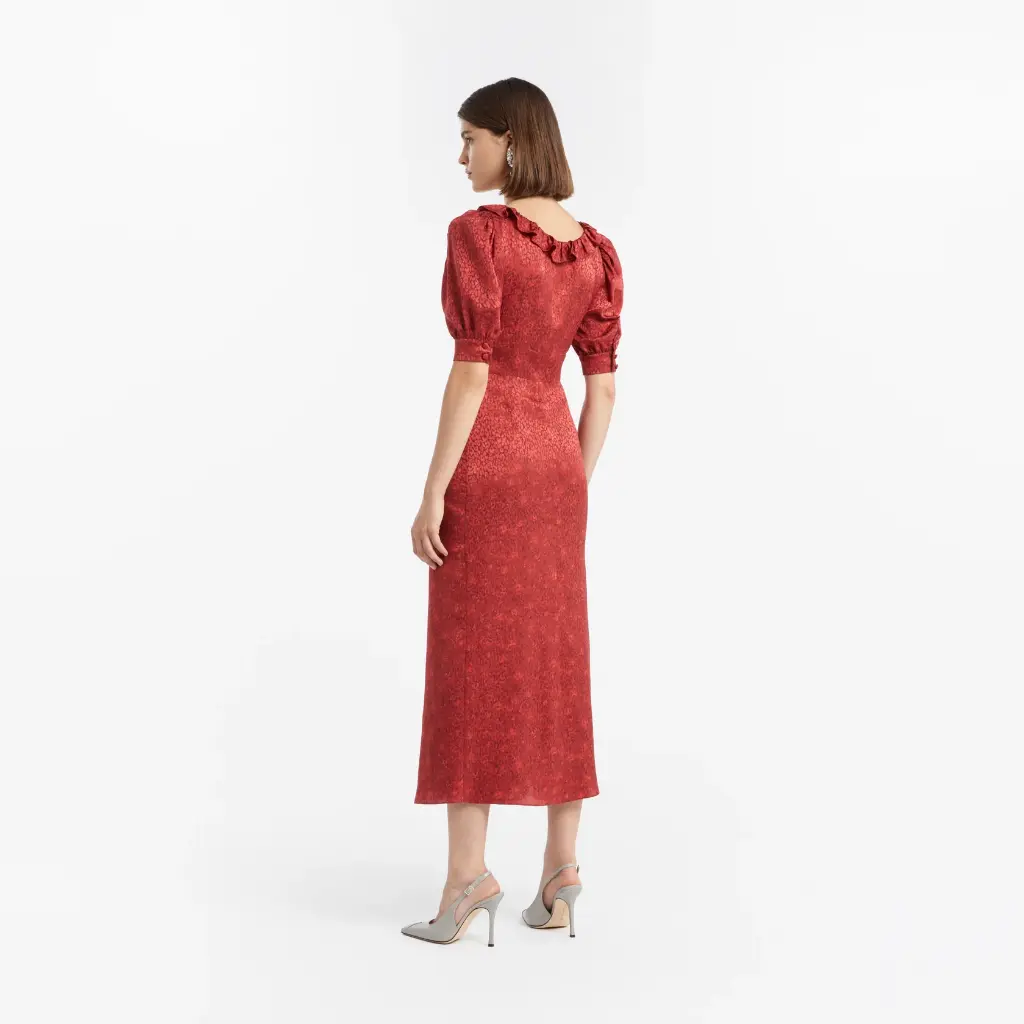 Print Silk Jacquard Midi Dress with JWL Buttons