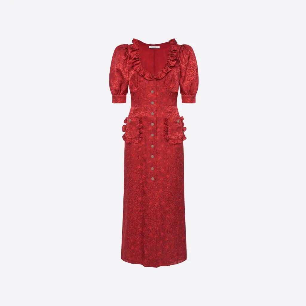 Print Silk Jacquard Midi Dress with JWL Buttons