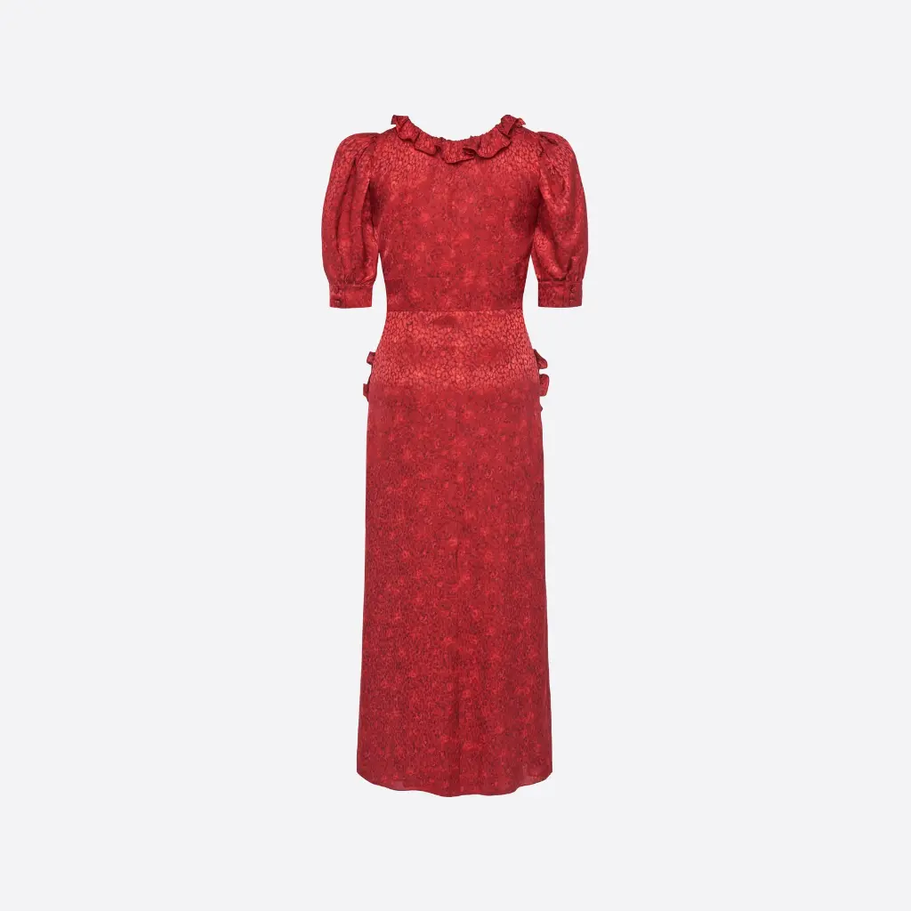 Print Silk Jacquard Midi Dress with JWL Buttons