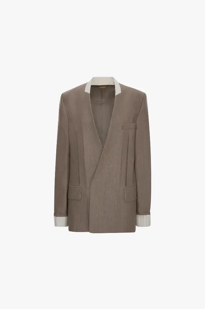 Collarless Jacket In Limestone