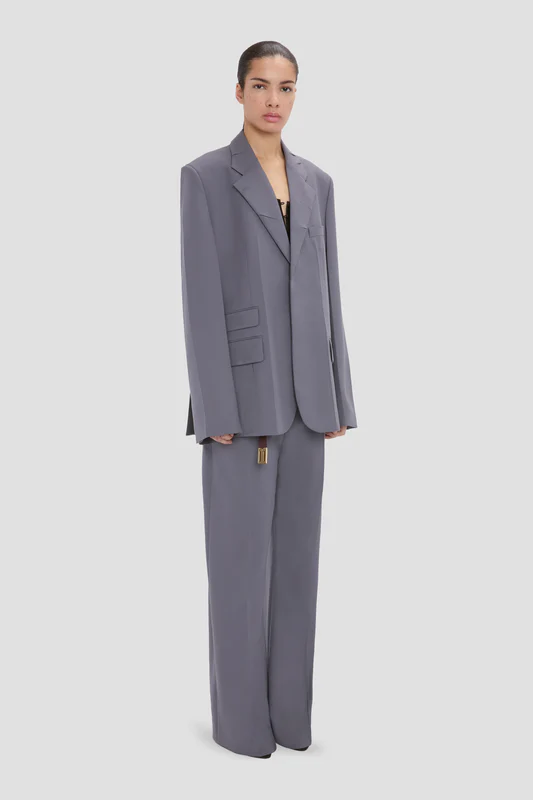 Straight Leg Folded Trouser In Flint