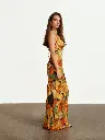 Frutas Silk Satin Long Dress