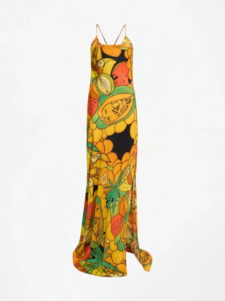 Frutas Silk Satin Long Dress