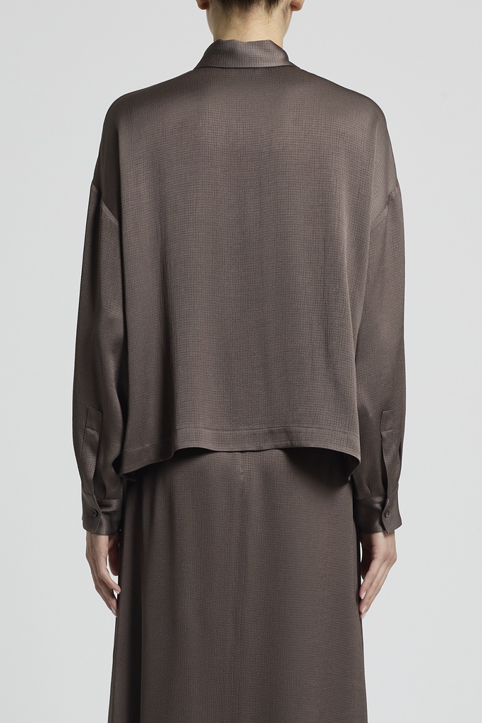 Woman Shirt Flowy Pounded Viscose Blend Satin Brown 