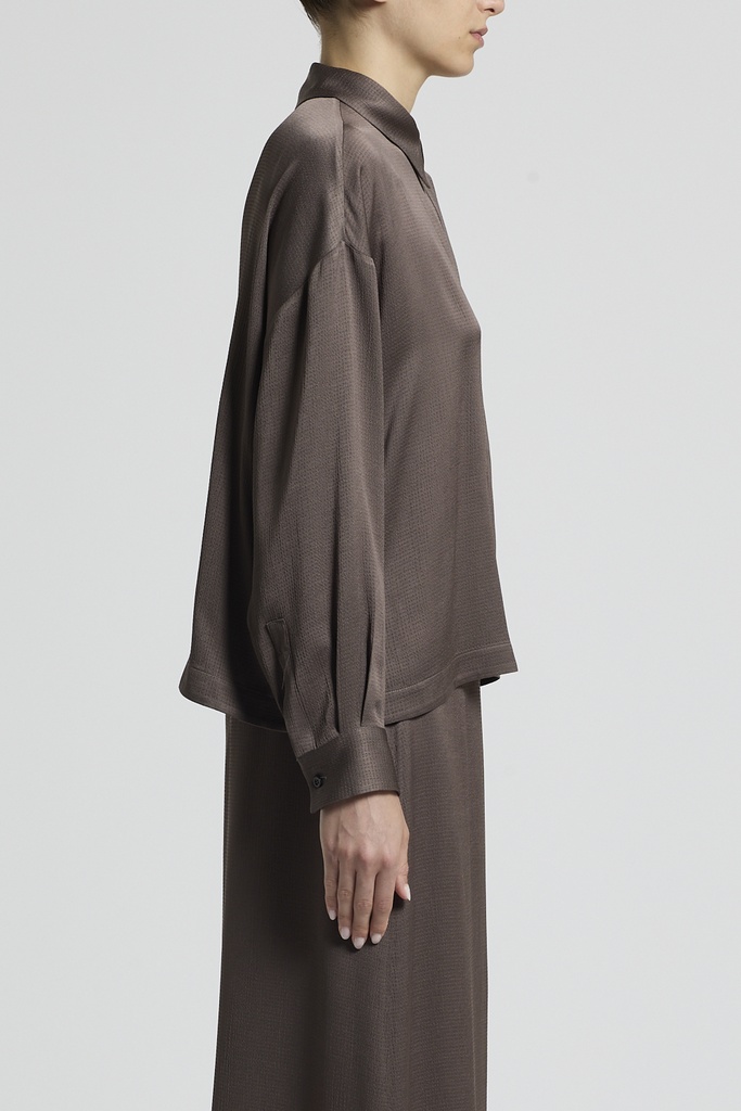 Woman Shirt Flowy Pounded Viscose Blend Satin Brown 