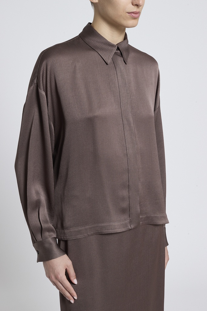 Woman Shirt Flowy Pounded Viscose Blend Satin Brown 