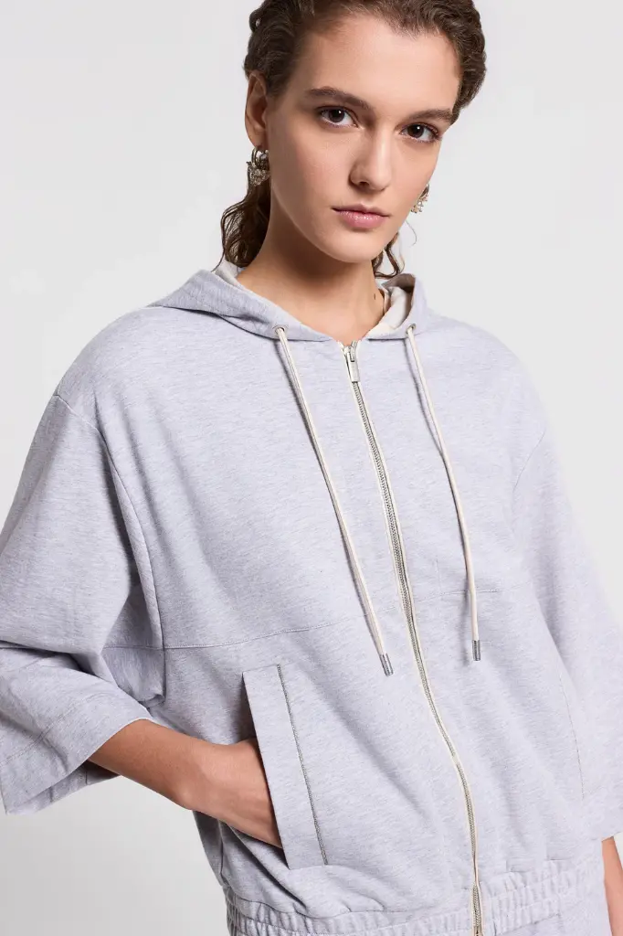 Sweatshirt Melange light cotton stretch fleece Solar white