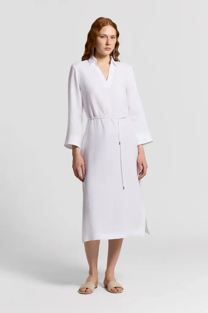 Pure Linen Canvas Midi Dress