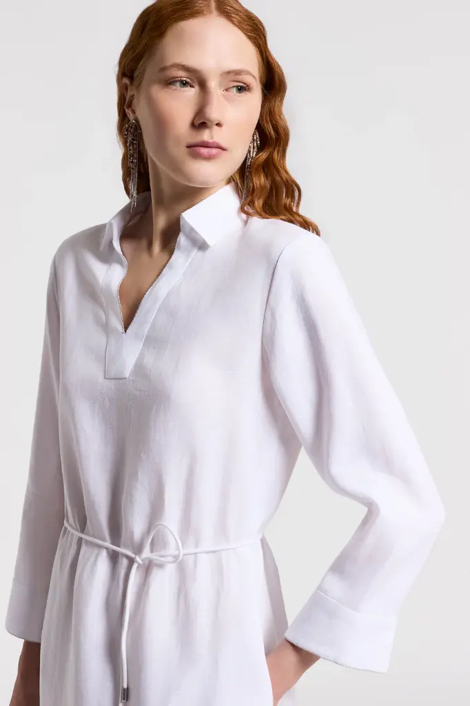 Pure Linen Canvas Midi Dress