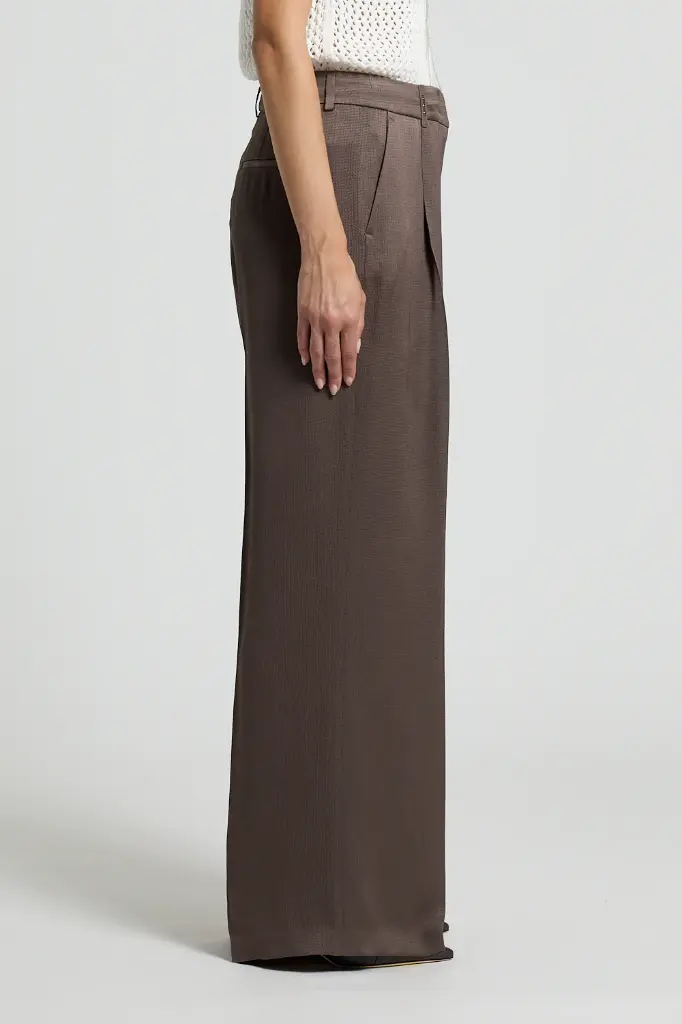 Woman Pants Flowy Pounded Viscose Blend Satin Brown 