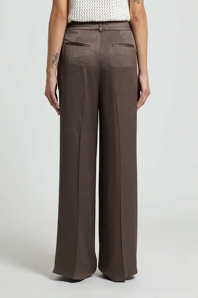 Woman Pants Flowy Pounded Viscose Blend Satin Brown 
