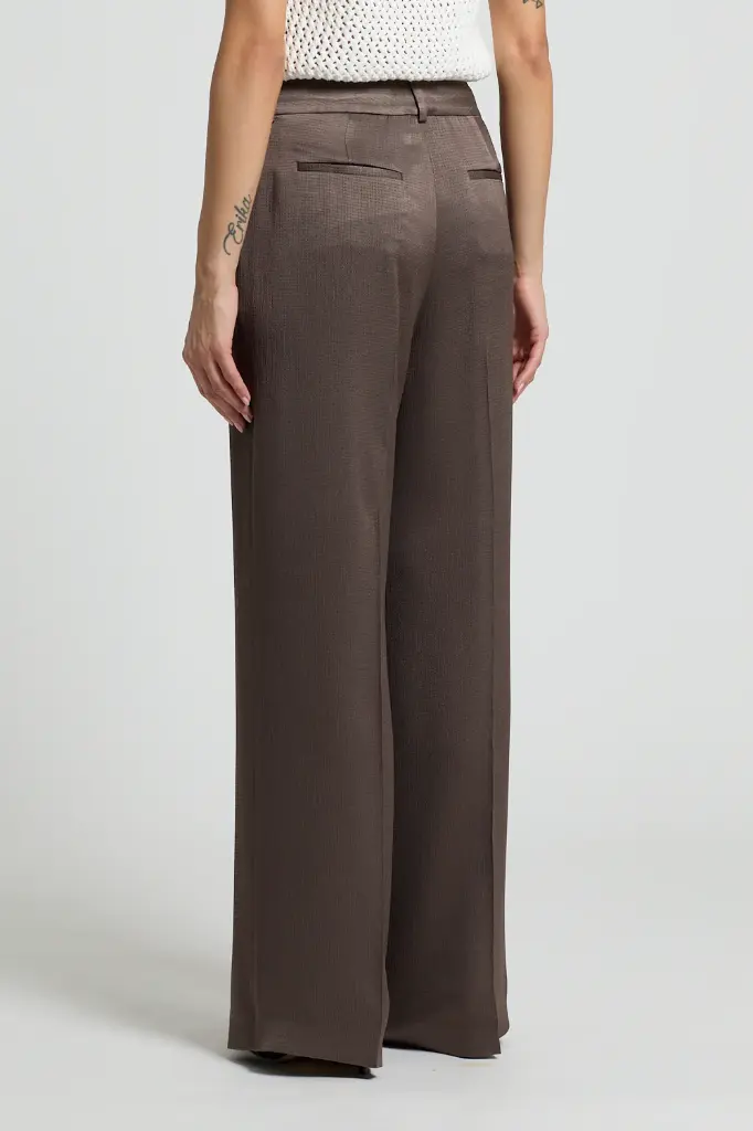 Woman Pants Flowy Pounded Viscose Blend Satin Brown 