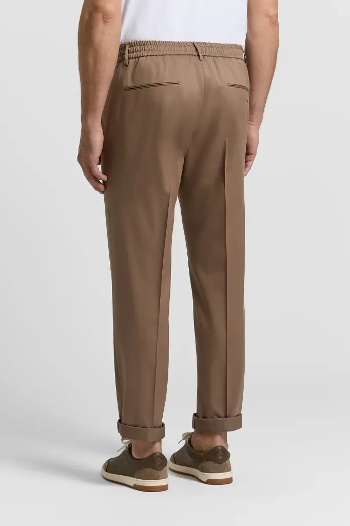 Jogger man pants with drawstring Luxury cotton wool blend twill Zegna fabric Mediterranean Brown