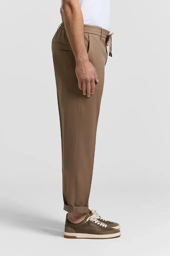 Jogger man pants with drawstring Luxury cotton wool blend twill Zegna fabric Mediterranean Brown