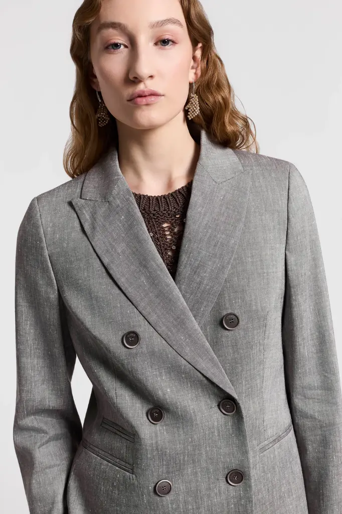 Double-breasted blazer in linen and wool canvas