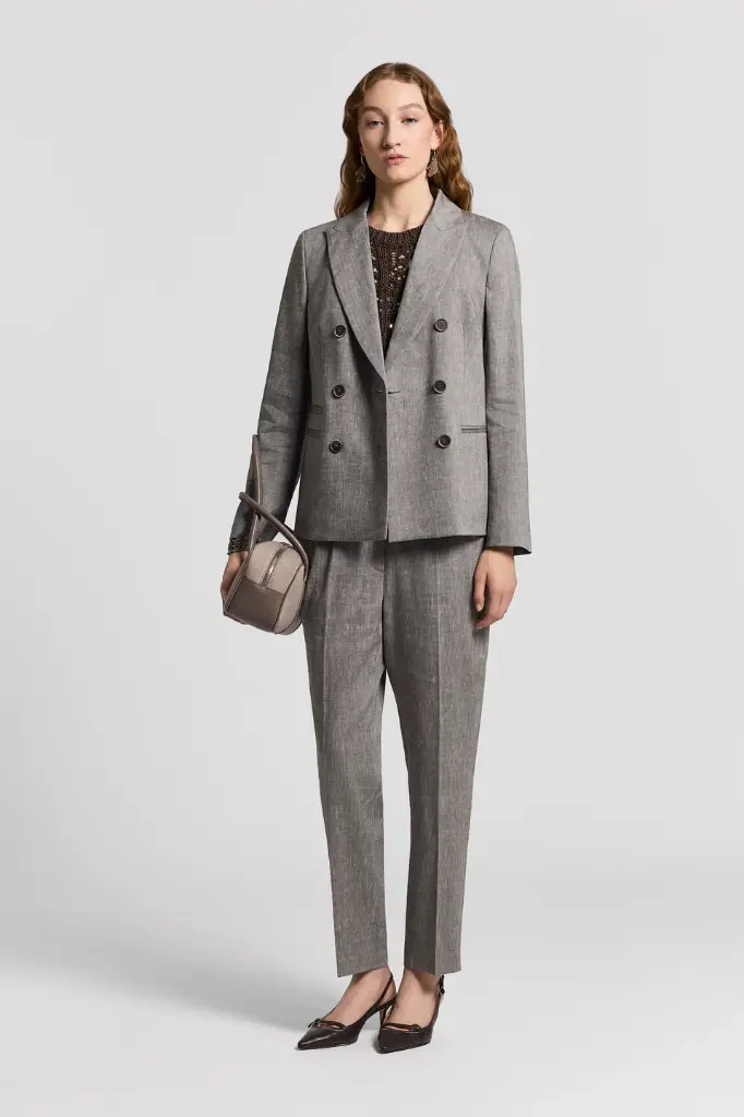 Double-breasted blazer in linen and wool canvas