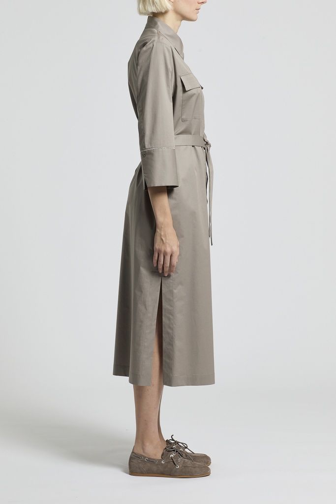 Woman Dress Stretch Cotton Light Satin Brown Clay
