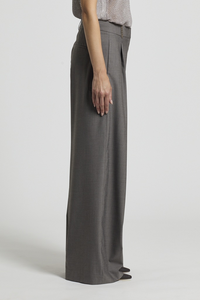 Palazzo Trousers With Pleats In Cotton Gabardine
