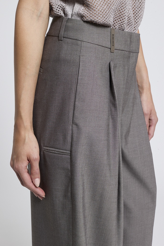 Palazzo Trousers With Pleats In Cotton Gabardine