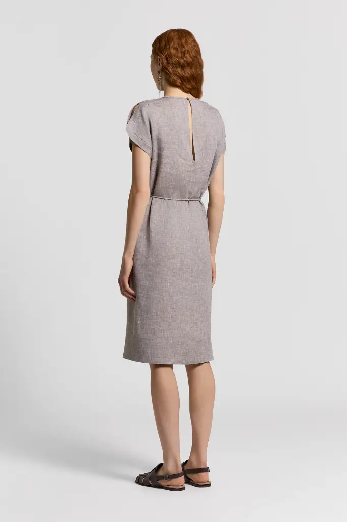 Pure Linen Canvas Midi Dress