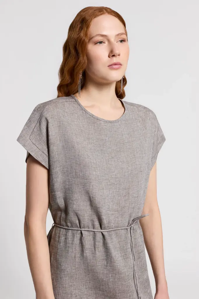 Pure Linen Canvas Midi Dress