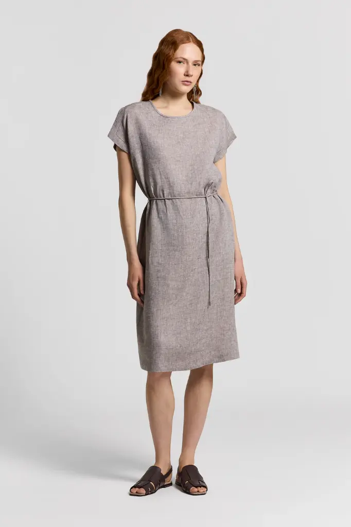 Pure Linen Canvas Midi Dress