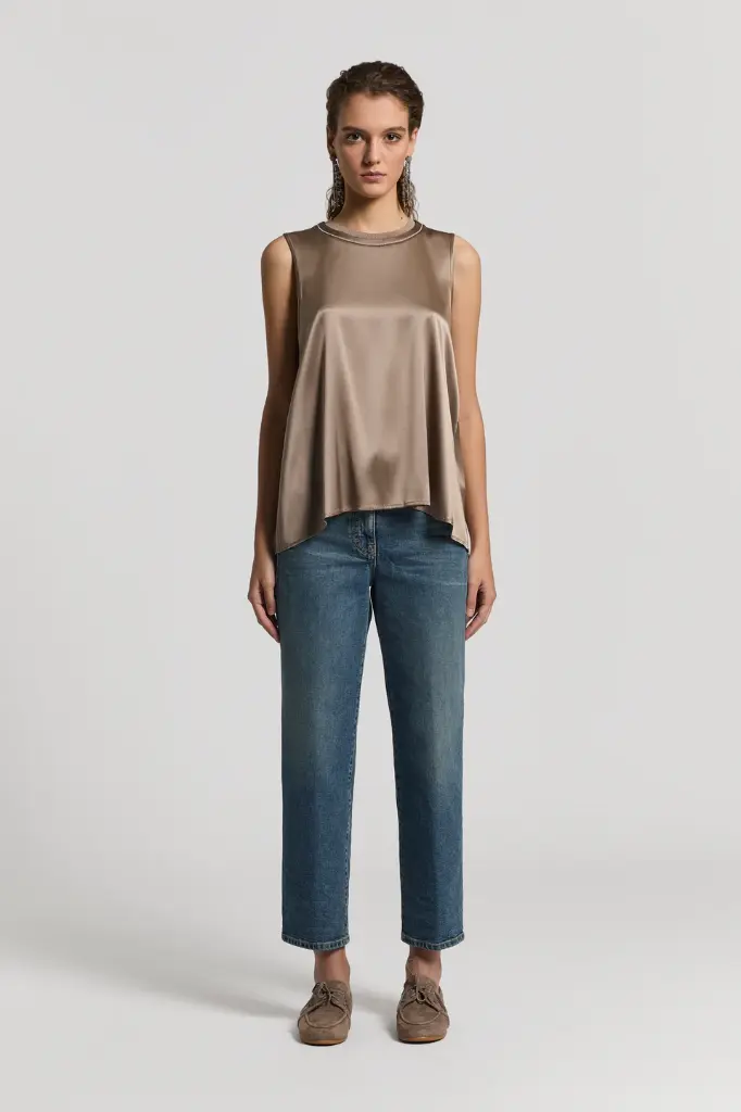 Stretch Silk Satin Top