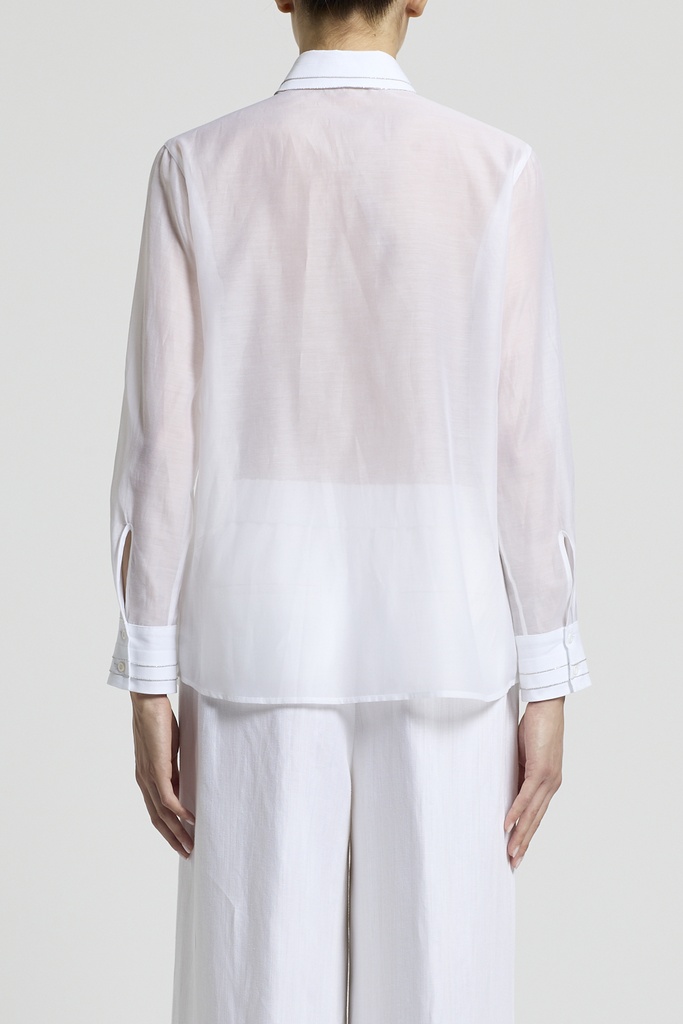Woman Shirt Silk Cotton Organza And Stretch Cotton Popeline Natural white